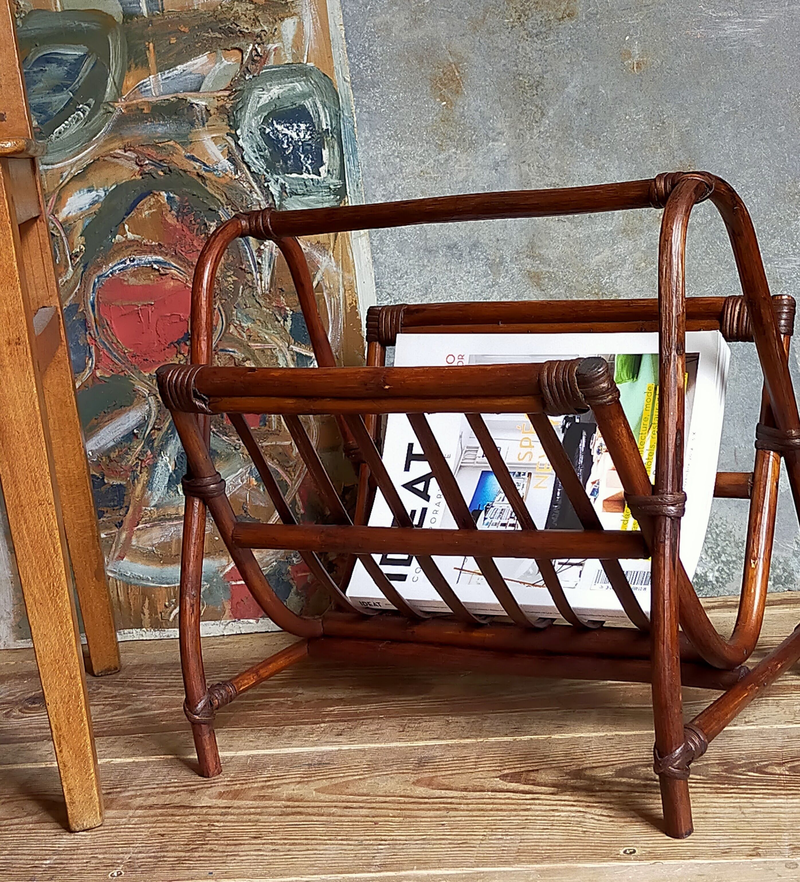 Vintage 1960s rattan magazine holder