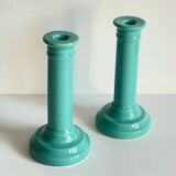 Paire bougeoirs céramique bleue océan vintage