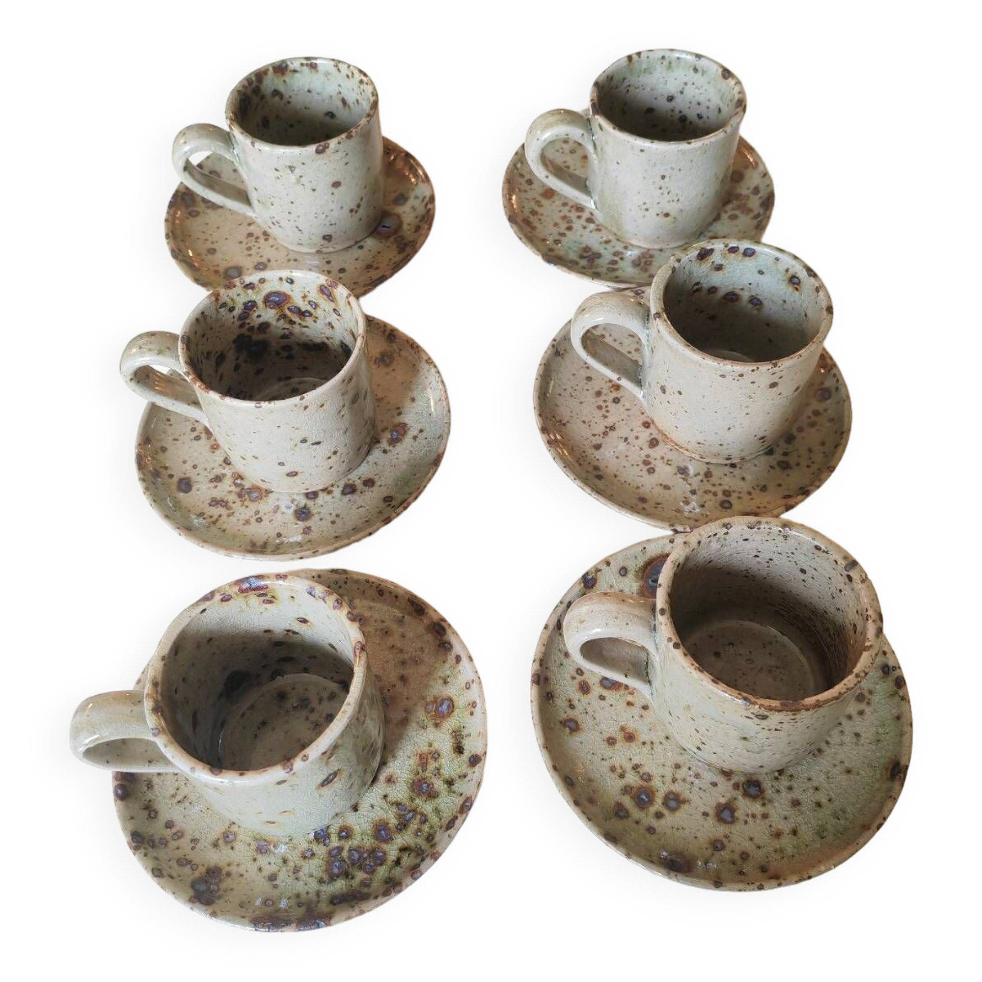 Series of stoneware cups and saucers