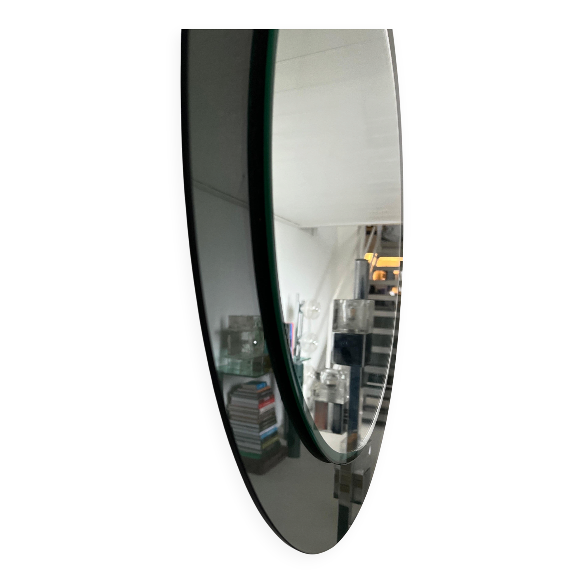 Decorative round wall mirror in smoked glass, Space Age Italian collectible