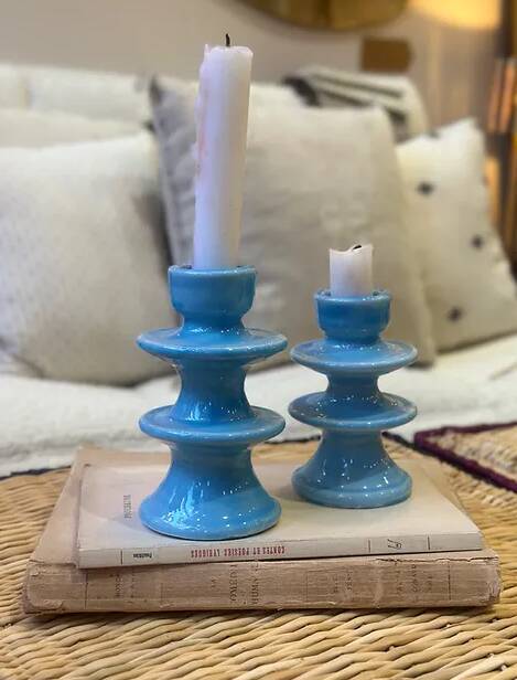 Baby blue sky blue candle holder