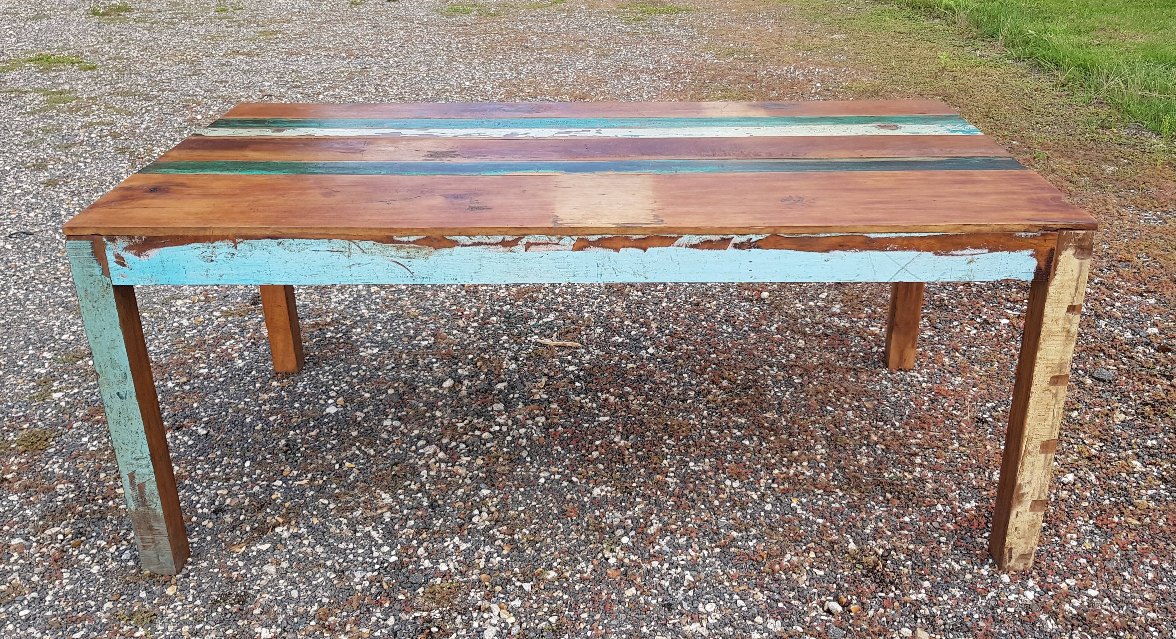 Polychrome teak dining table for 8 to 10 people