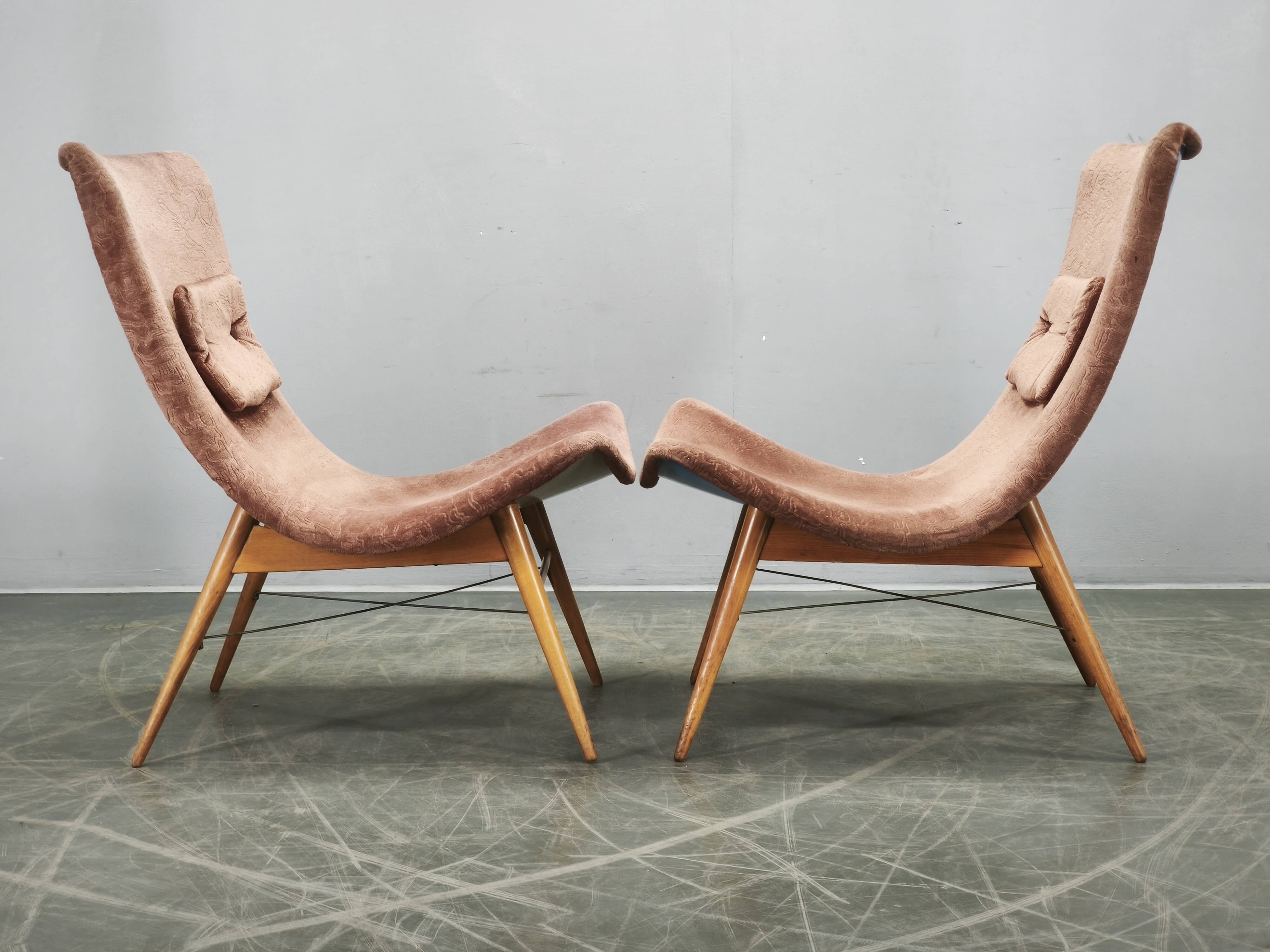 Pair of Miroslav Navrátil Shell Lounge Chairs, Czechoslovakia 1960s