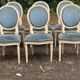 6 Louis XVI medallion chairs in beige wood and blue fabric from the 18th century.