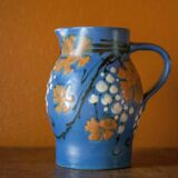 vintage ceramic pitcher, blue ceramic jug, carafe