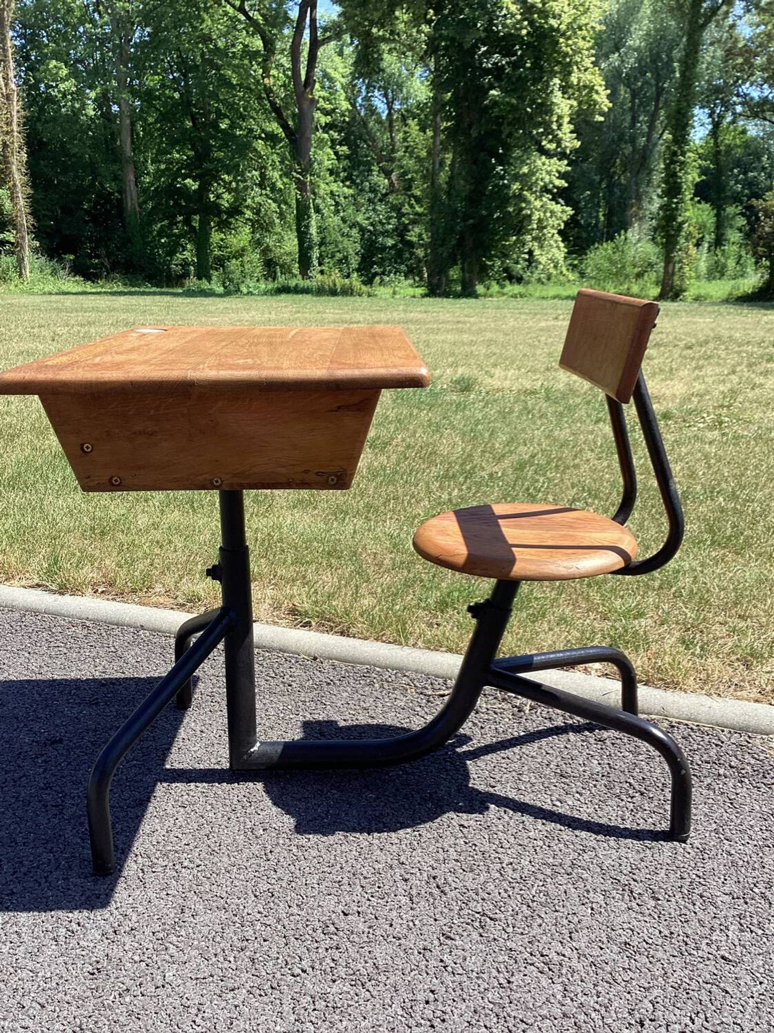 School desk - tubular metal and wood desk Prouvé style