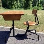 School desk - tubular metal and wood desk Prouvé style
