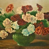 Oil on panel bouquet of carnations signed