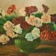 Oil on panel bouquet of carnations signed