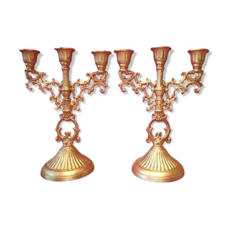 Paire de chandeliers  trois feux Art-Déco Agad - métal doré