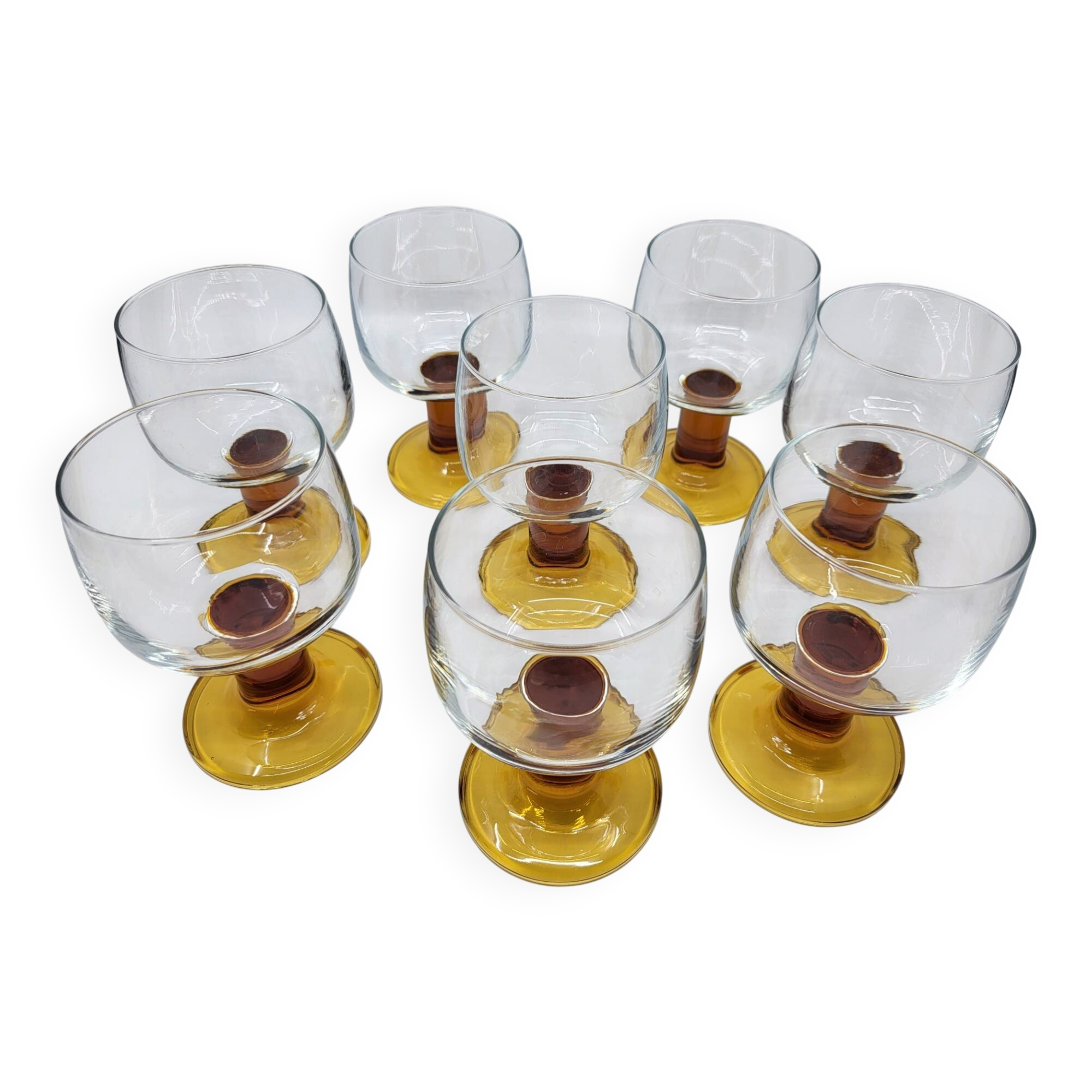 Amber stemmed glasses set of 8 France 1970