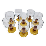 Amber stemmed glasses set of 8 France 1970