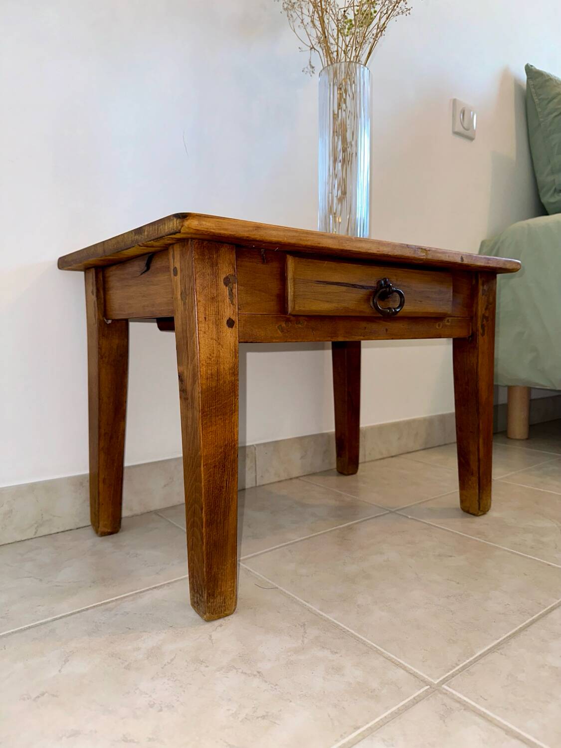 Old wooden bedside table