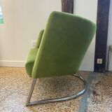 Erling Revheim, Armchair model "Spiral" in chrome tubular metal and green fabric