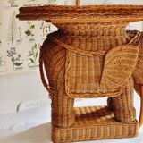 Side table or end of elephant sofa in wicker and rattan 70'