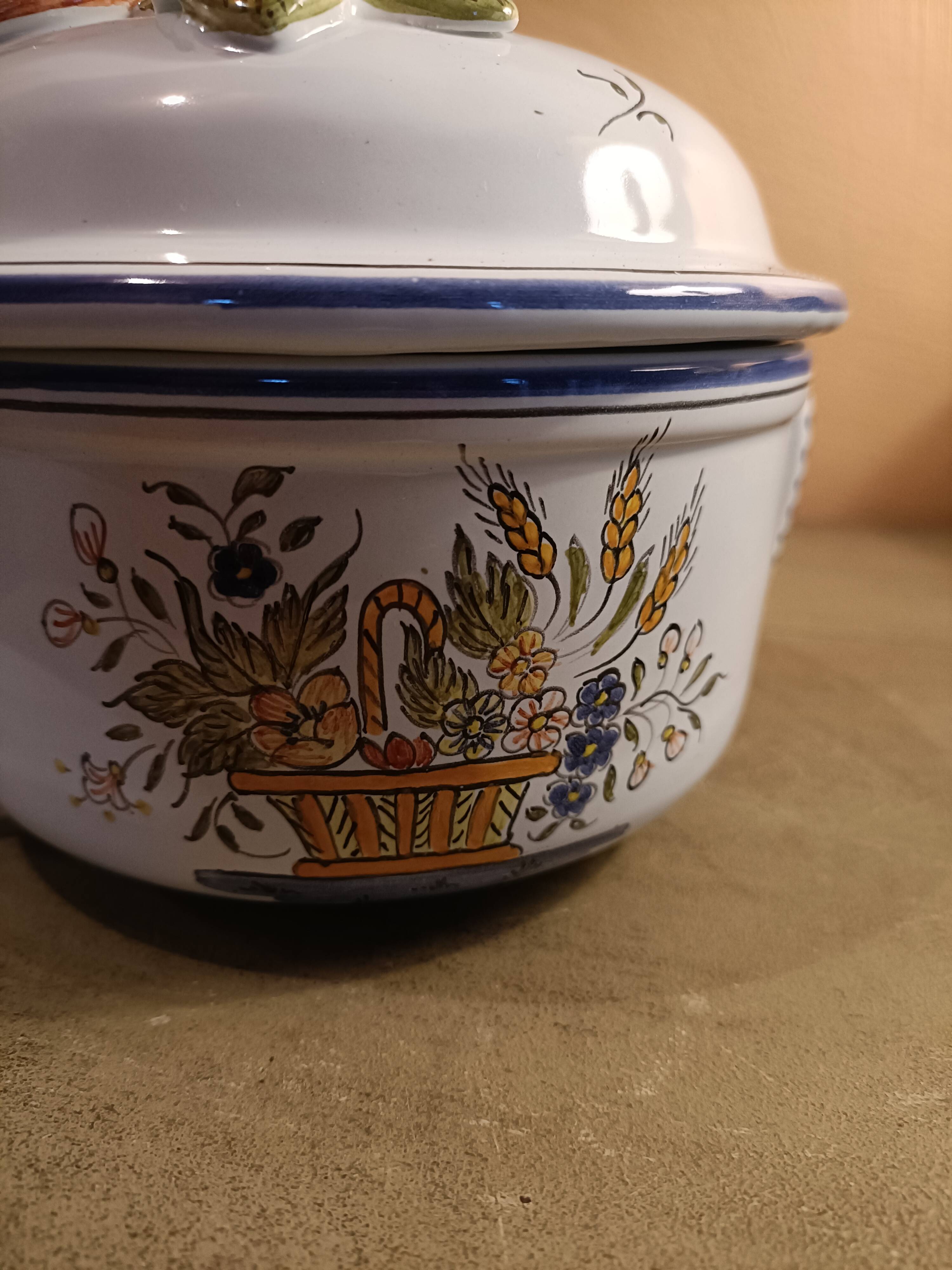 Earthenware candy dish with hand-decorated surfaces