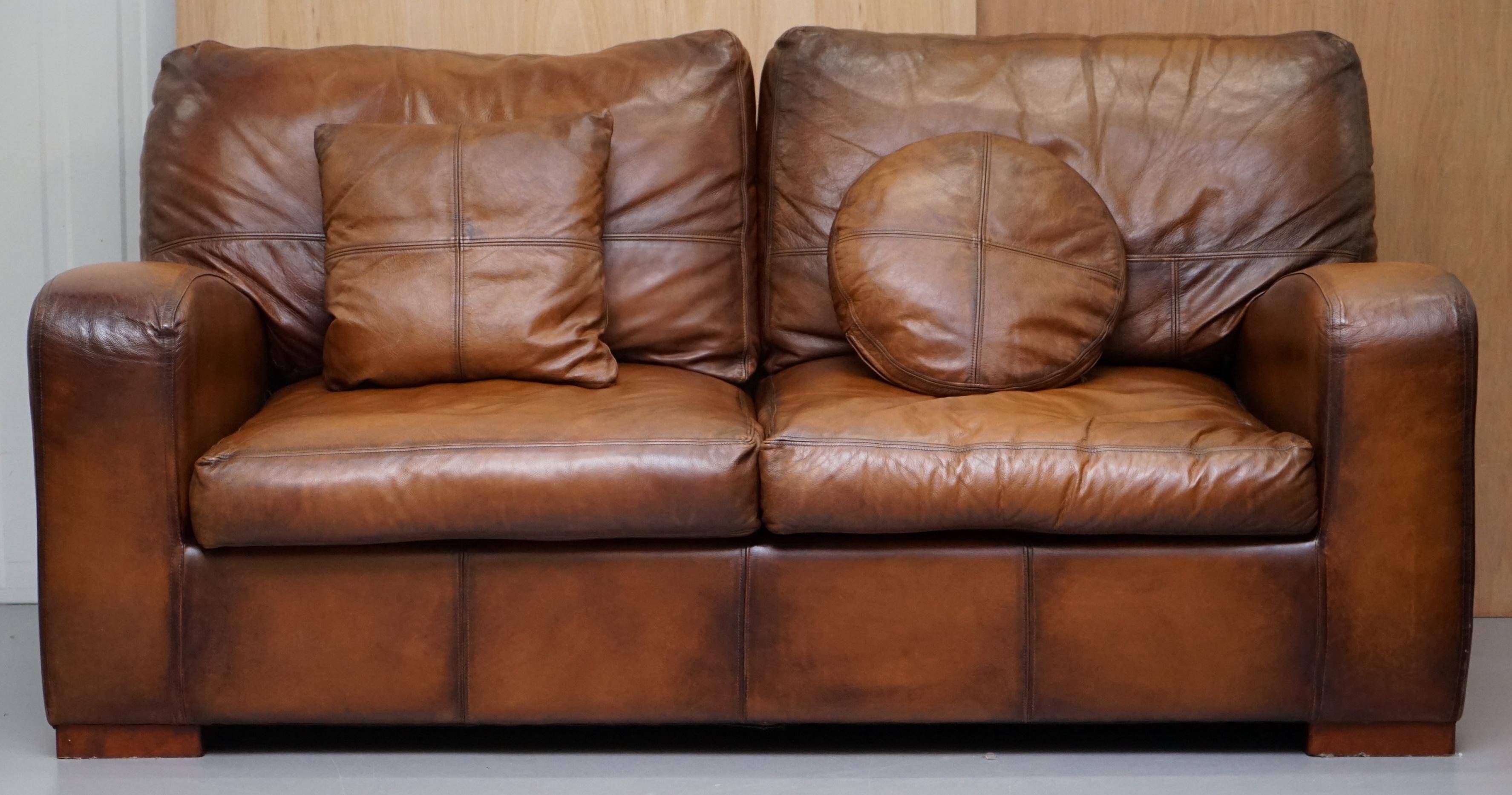 Hand-dyed leather vintage-style sofa