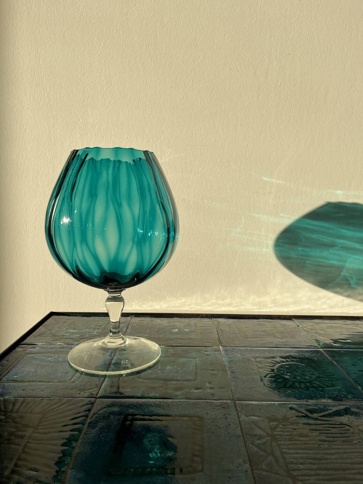 Turquoise blue vase in Empoli glass Made in Italy 1970