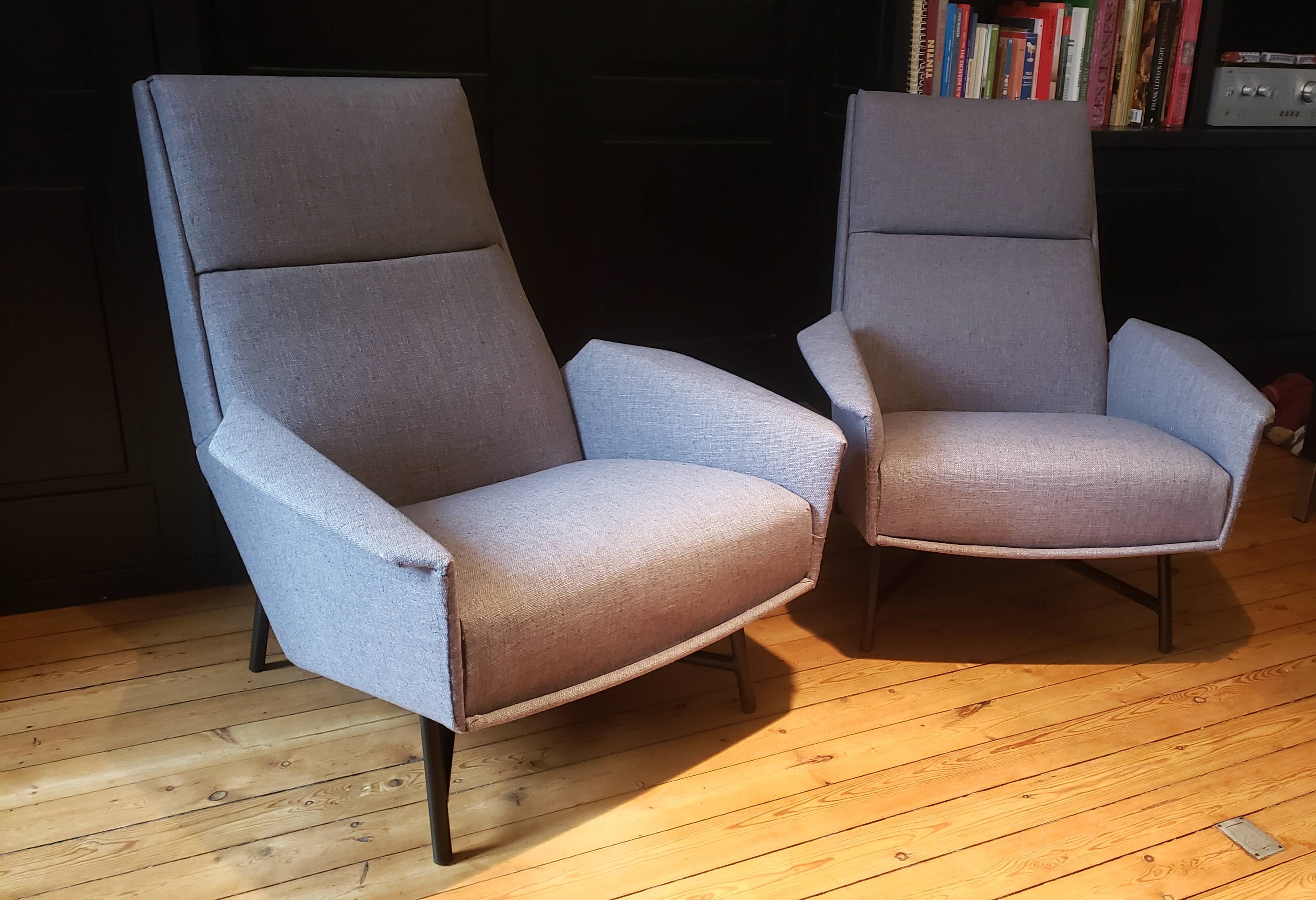 Pair of Guy Besnard armchairs, France 1960, new fabric