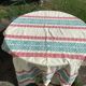 Rectangular tablecloth, Basque household linen in yellow cotton with red and blue embroidery, vintage