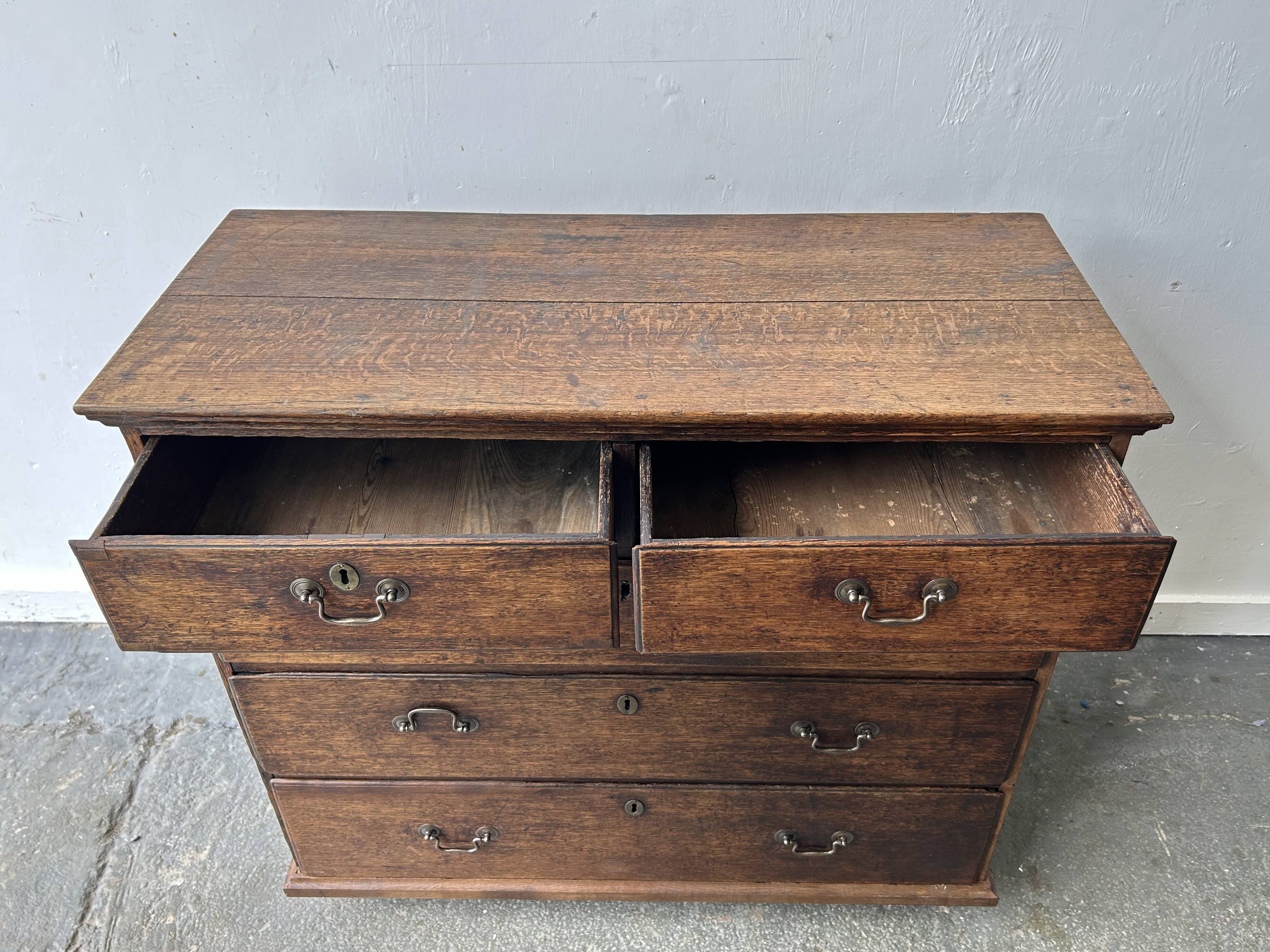 Antique Georgian Oak Chest of Drawers Swan Neck Handles circa 1760-1800