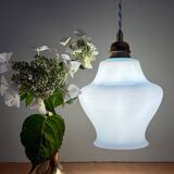 Suspension globe vintage en opaline bleue