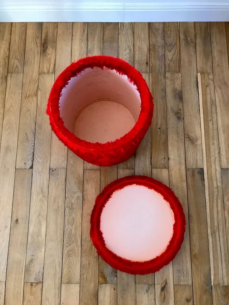 Pouf moumoute pelfran red years 60-70