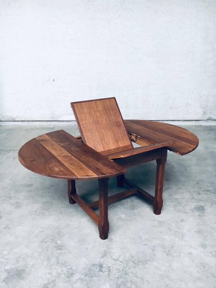 Popular Work Oak Extendable Dining Table, France, 1930s