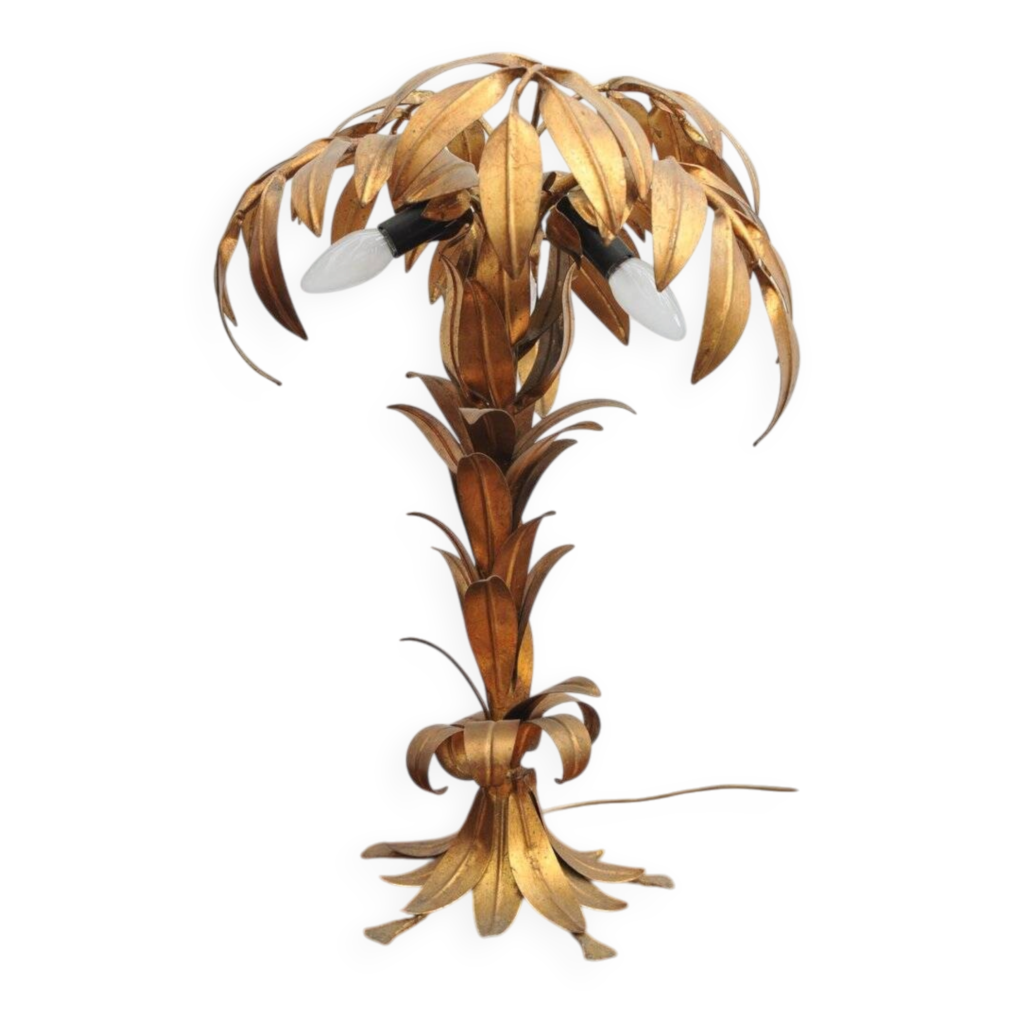 Gilded table lamp made of palm wood by Hans Kögl, 1970s