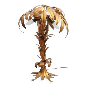 Lampe de table dorée en bois de palmier par Hans Kögl, années 1970.