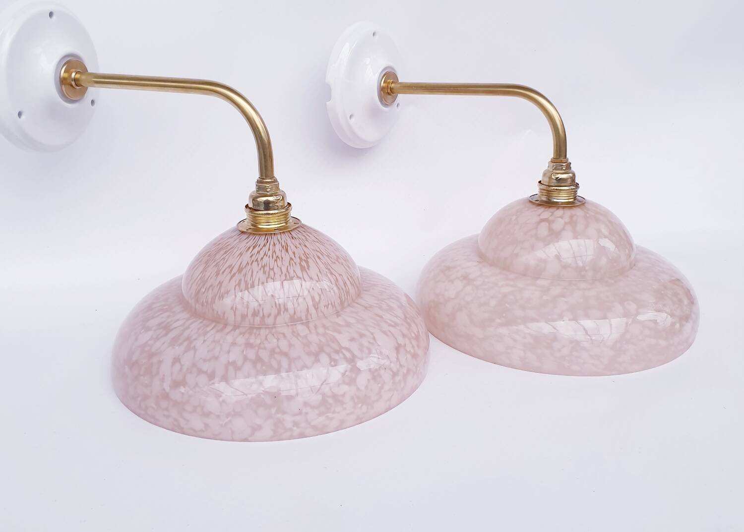 Vintage brass wall lights with speckled glass