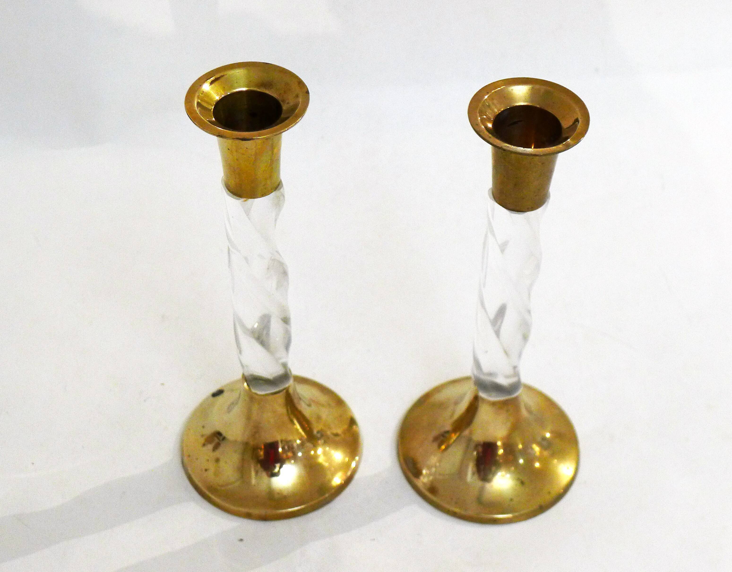 Pair of golden & plexi candle holders