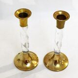 Pair of golden & plexi candle holders