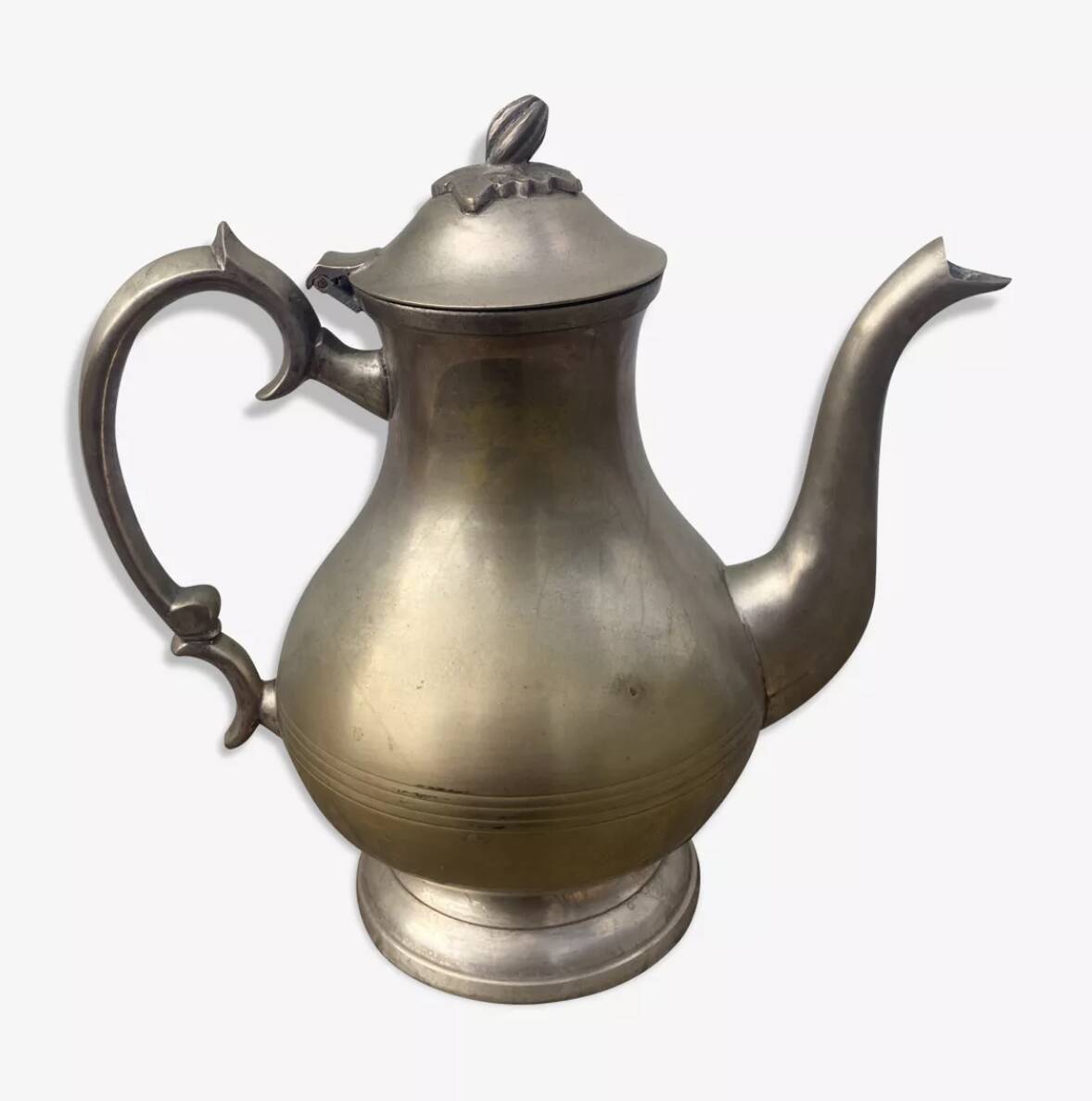 Large old English 19th century gilded metal teapot