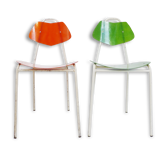 Pair of fiberglass and metal 1950 vintage chairs: french work of the 1950s