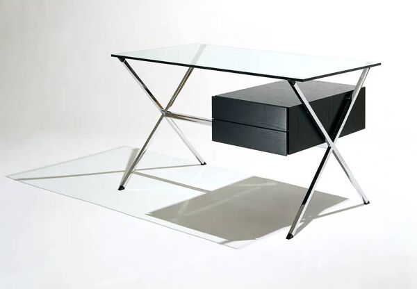Bureau chrome, verre et bois par Franco Albini pour Knoll International