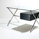Chrome desk, glass and wood by Franco Albini for Knoll International.