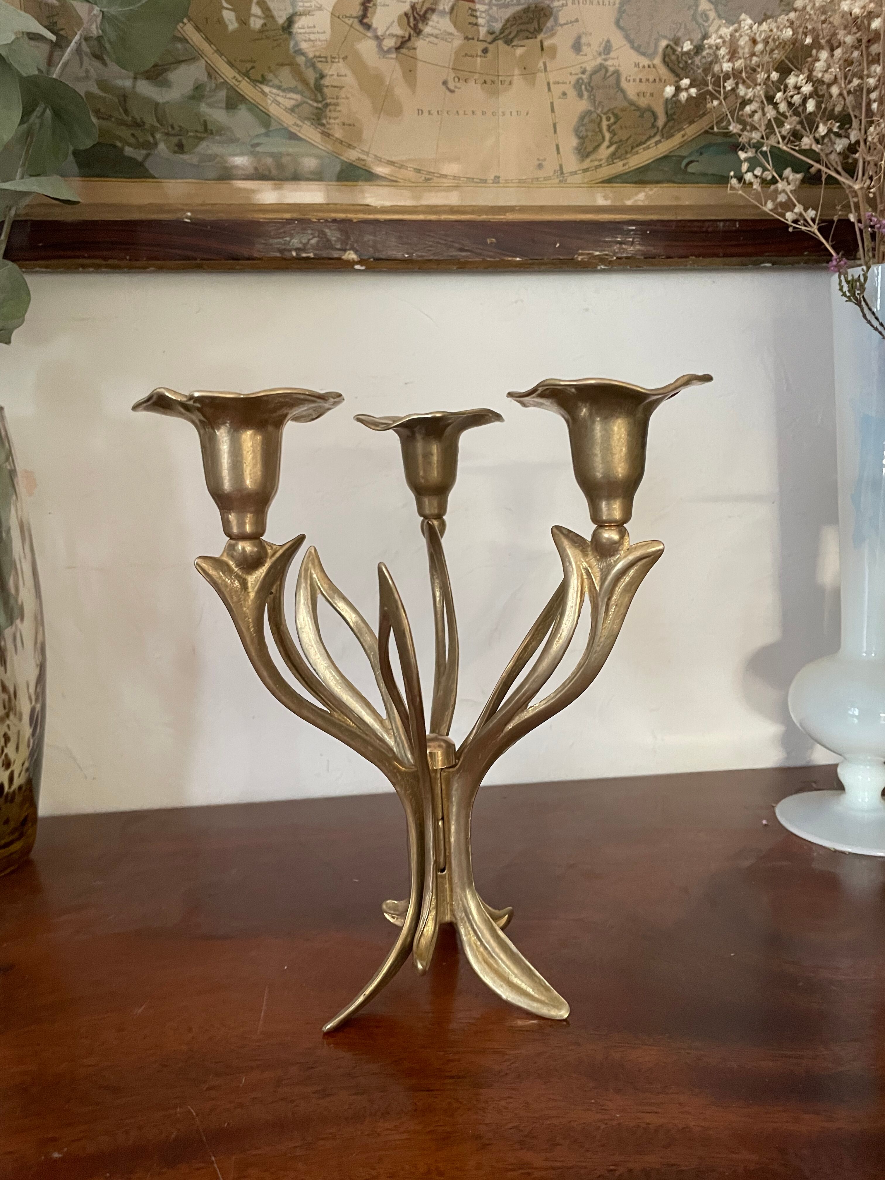 Brass flower candlestick