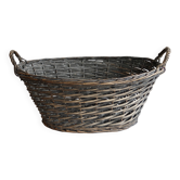 Grand panier vintage en osier tressé à doubles anses