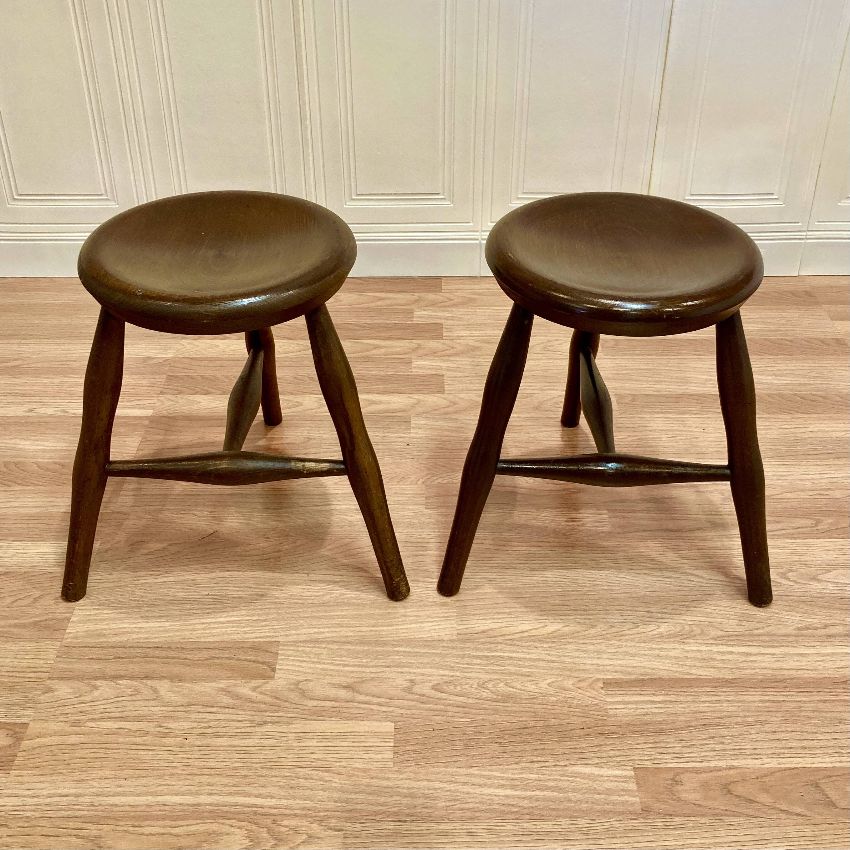 Pair of period tripod stools.