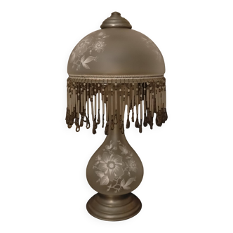 Lampe à poser verre opalescent et étain