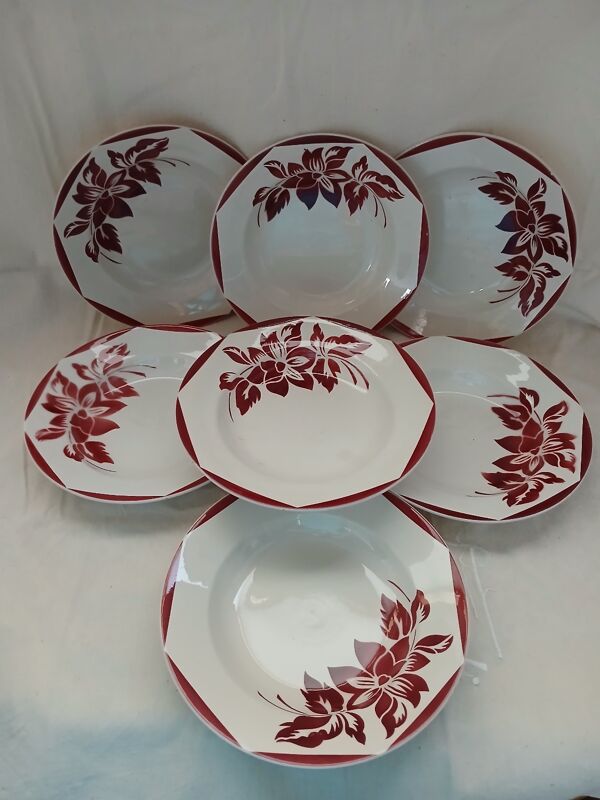 6 assiettes creuses anciennes Digoin et Sarreguemines