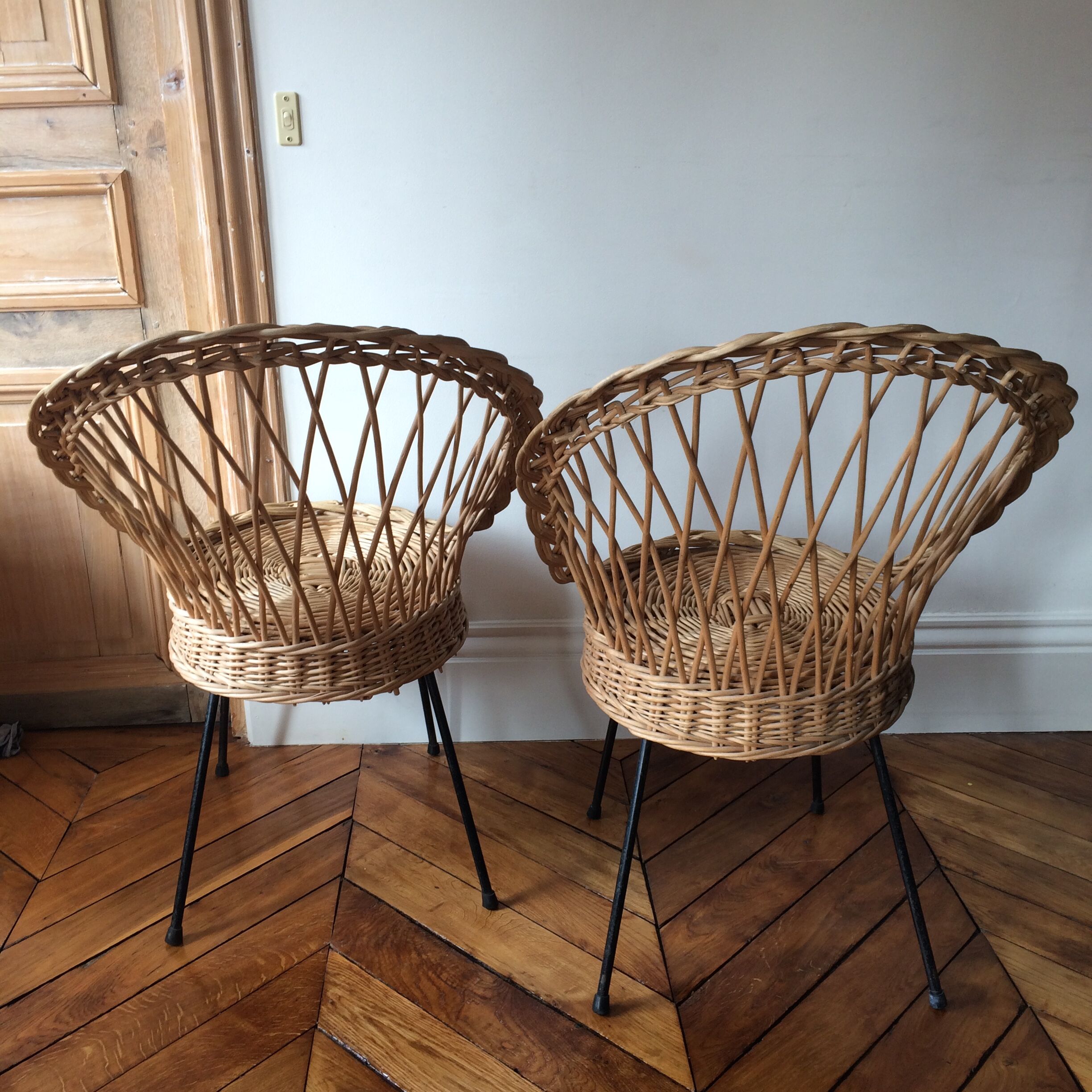 Paire de fauteuils en rotin 1960
