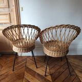 Pair of armchairs in rattan 1960