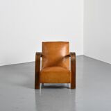 Art Deco club armchair in Havana leather, around 1940.