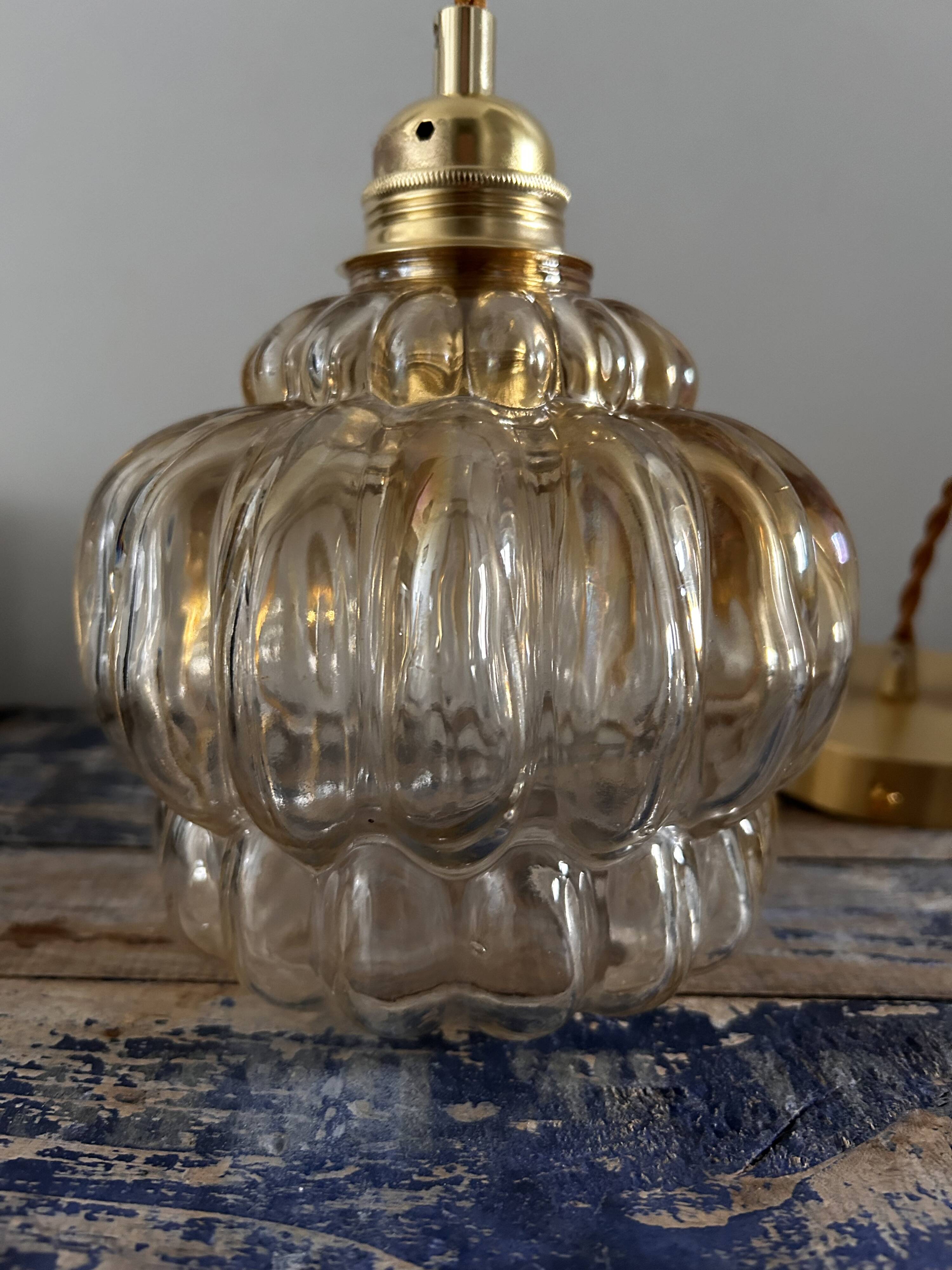 Vintage amber glass pendant light