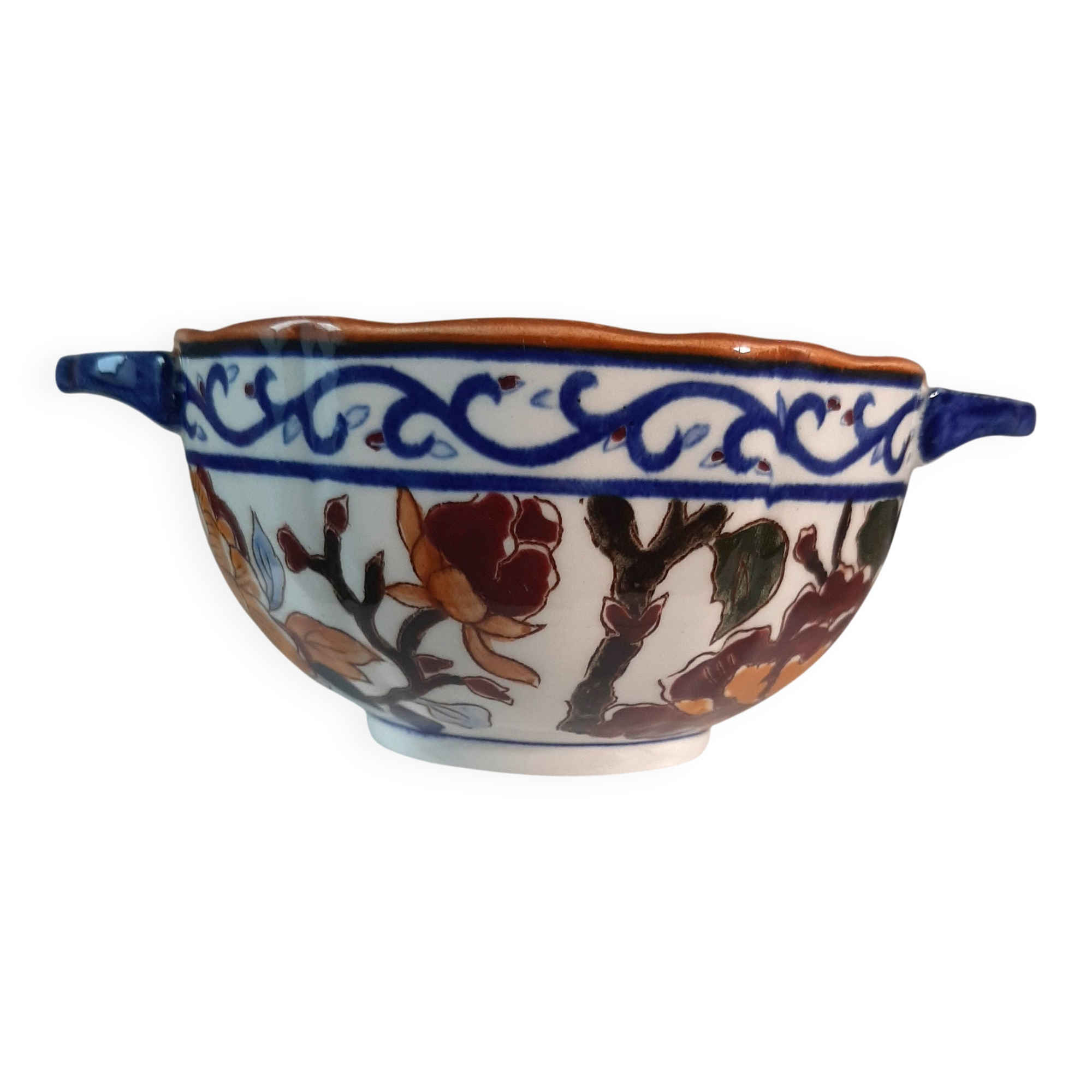 Gien earthenware bowl with peony decoration