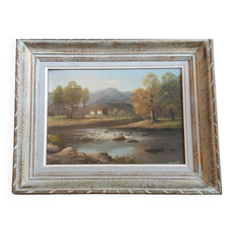 River landscape Oil on canvas signed by Chaury