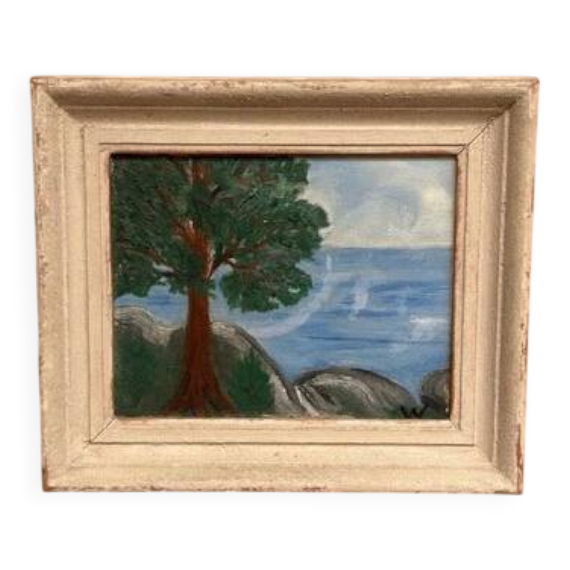 Mid-Century Oil on Panel “Tree” by Unknown, Vintage & Framed 34 × 29 cm