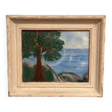 Mid-Century Oil on Panel “Tree” by Unknown, Vintage & Framed 34 × 29 cm